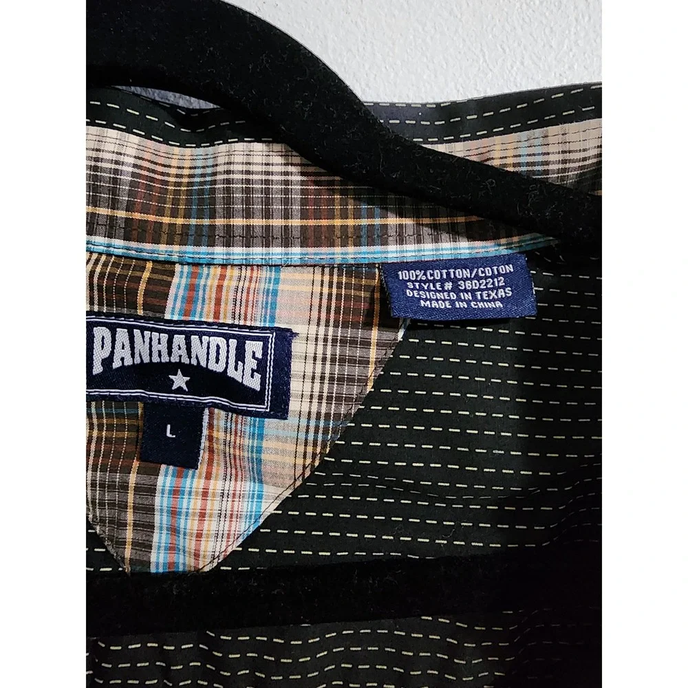 Panhandle Mens‎ Black Dashed Western Button Down Shirt Large 36D2212 Cotton